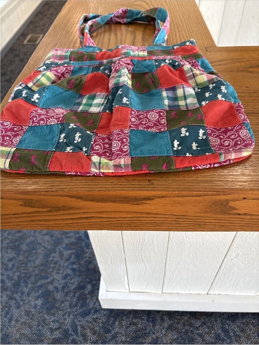Disney Patchwork Quilted Tote Bag in Teal, Red, Olive & Pink